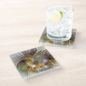 Abstracte kleurrijke Fantasy Flower Modern Fractal Glazen Onderzetter (Schuin)