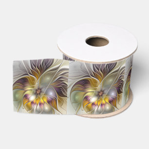 Abstracte kleurrijke Fantasy Flower Modern Fractal Grosgrain Lint