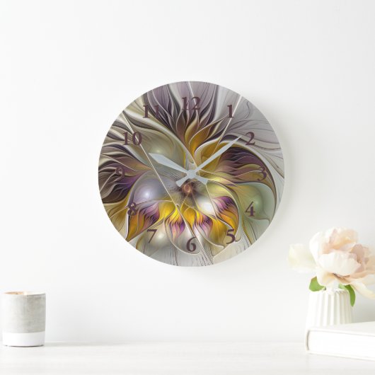 Abstracte kleurrijke Fantasy Flower Modern Fractal Grote Klok (Huis)