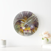 Abstracte kleurrijke Fantasy Flower Modern Fractal Grote Klok (Huis)