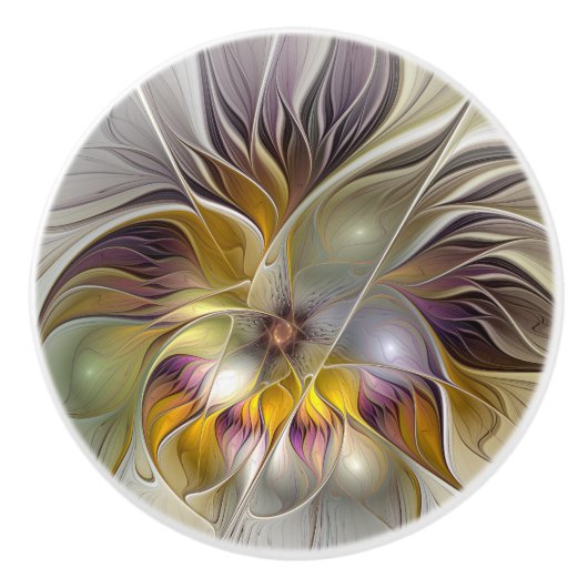 Abstracte kleurrijke Fantasy Flower Modern Fractal Keramische Knop (Voorkant)