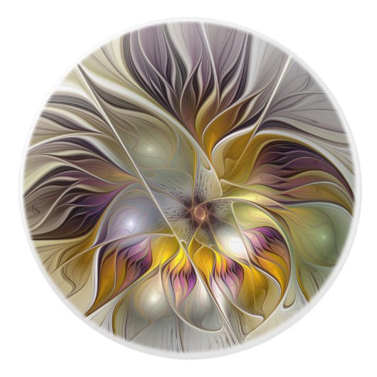 Abstracte kleurrijke Fantasy Flower Modern Fractal Keramische Knop (Voorkant)