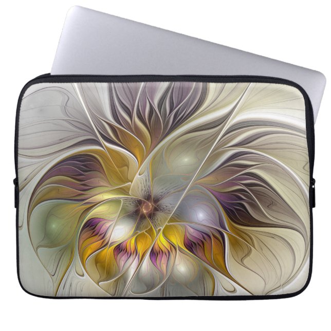 Abstracte kleurrijke Fantasy Flower Modern Fractal Laptop Sleeve (Voorkant)