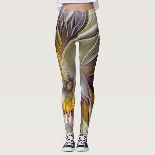 Abstracte kleurrijke Fantasy Flower Modern Fractal Leggings (Voorkant)
