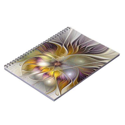 Abstracte kleurrijke Fantasy Flower Modern Fractal Notitieboek (Linkerzijde)