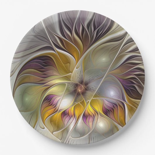 Abstracte kleurrijke Fantasy Flower Modern Fractal Papieren Bordje (Voorkant)