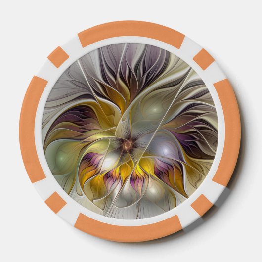 Abstracte kleurrijke Fantasy Flower Modern Fractal Poker Chips (Achterkant)