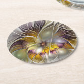 Abstracte kleurrijke Fantasy Flower Modern Fractal Ronde Kartonnen Onderzetter (Gebogen)