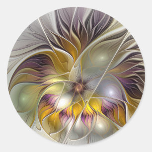 Abstracte kleurrijke Fantasy Flower Modern Fractal Ronde Sticker