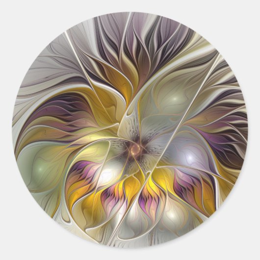 Abstracte kleurrijke Fantasy Flower Modern Fractal Ronde Sticker (Voorkant)