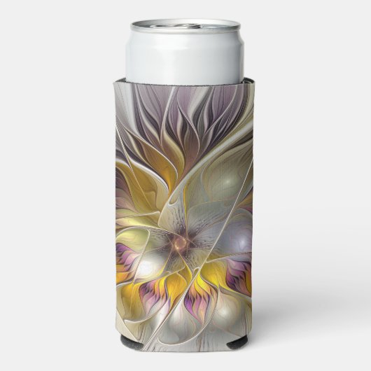 Abstracte kleurrijke Fantasy Flower Modern Fractal Seltzer Blikjeskoeler (Seltzer Achterkant)