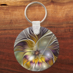 Abstracte kleurrijke Fantasy Flower Modern Fractal Sleutelhanger