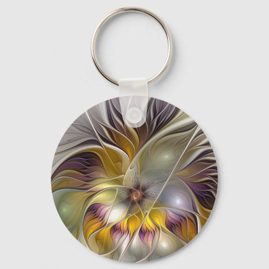 Abstracte kleurrijke Fantasy Flower Modern Fractal Sleutelhanger (Achterkant)