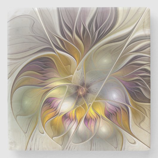 Abstracte kleurrijke Fantasy Flower Modern Fractal Stenen Onderzetter (Voorkant)