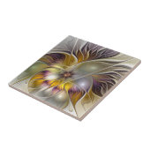 Abstracte kleurrijke Fantasy Flower Modern Fractal Tegeltje (Zijkant)