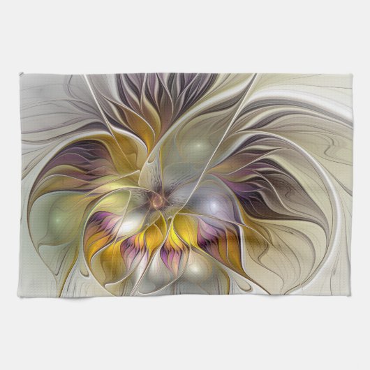 Abstracte kleurrijke Fantasy Flower Modern Fractal Theedoek (Horizontaal)