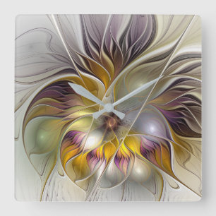 Abstracte kleurrijke Fantasy Flower Modern Fractal Vierkante Klok