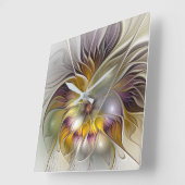 Abstracte kleurrijke Fantasy Flower Modern Fractal Vierkante Klok (Hoek)