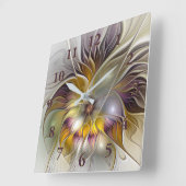 Abstracte kleurrijke Fantasy Flower Modern Fractal Vierkante Klok (Hoek)