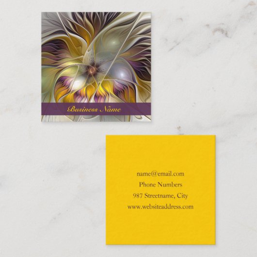 Abstracte kleurrijke Fantasy Flower Modern Fractal Vierkante Visitekaartje (Voorkant / Achterkant)