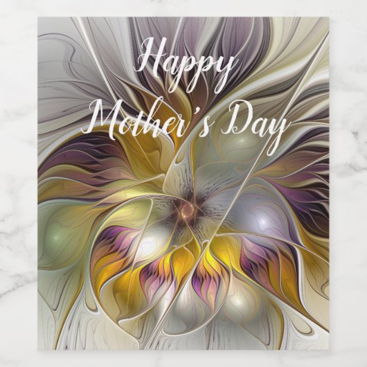 Abstracte kleurrijke Fantasy Flower Modern Fractal Wijn Etiket (Enkel label)