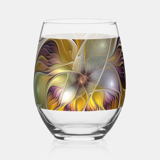 Abstracte kleurrijke Fantasy Flower Modern Fractal Wijnglas Zonder Voet (Voorkant)