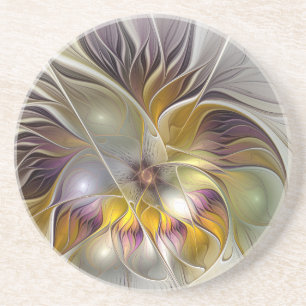 Abstracte kleurrijke Fantasy Flower Modern Fractal Zandsteen Onderzetter