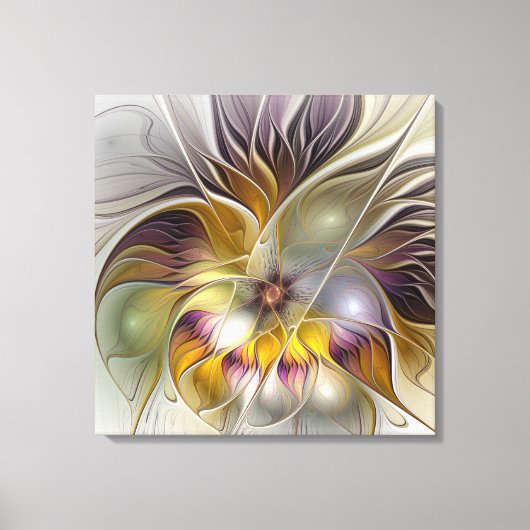 Abstracte kleurrijke Fantasy Flower Modern Triptyc Canvas Afdruk (Voorkant)