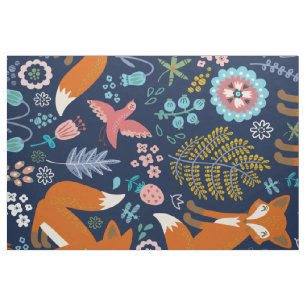 Abstracte kleurrijke Foxes & Flowers Illustratie Stof