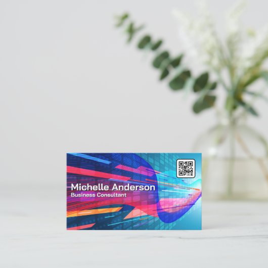 Abstracte kleurrijke geometrie | QR-code Visitekaartje (Staand voorkant)