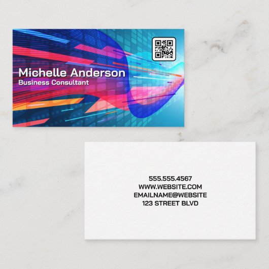 Abstracte kleurrijke geometrie | QR-code Visitekaartje (Voorkant / Achterkant)