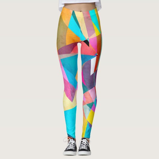 Abstracte kleurrijke geometrische Waterverf achter Leggings (Voorkant)