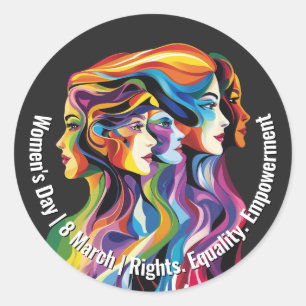Abstracte Kleurrijke Gezichten Vrouwendag IWD Ronde Sticker