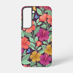 Abstracte Kleurrijke Gouache Hibiscus Samsung Hoez Galaxy Hoesje