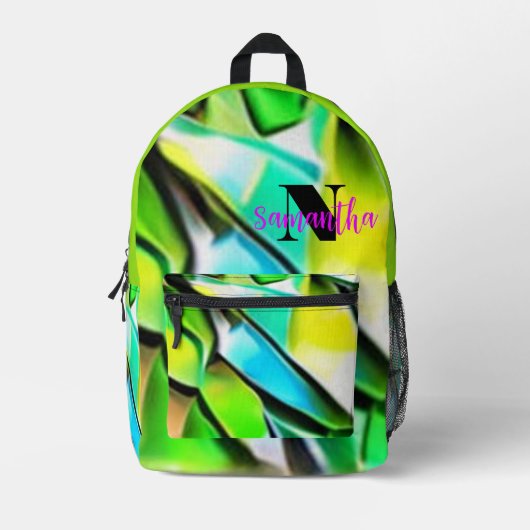 Abstracte kleurrijke grafische gepersonaliseerde r bedrukte rugzak (Voorkant)