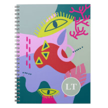 Abstracte kleurrijke groene rode ogen trendy monog