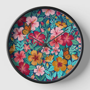 Abstracte Kleurrijke Hibiscus Vlinders Kunst Klokk