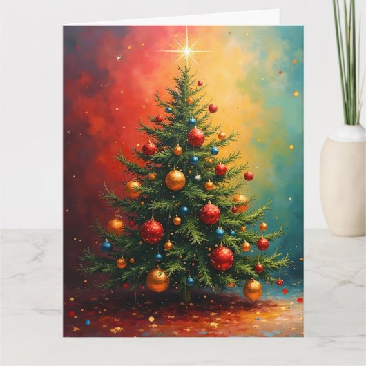 Abstracte kleurrijke kerstboom kaart (Voorkant)