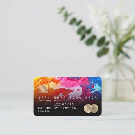 Abstracte kleurrijke kunst Credit Kaart Style Gold Visitekaartje (Staand voorkant)