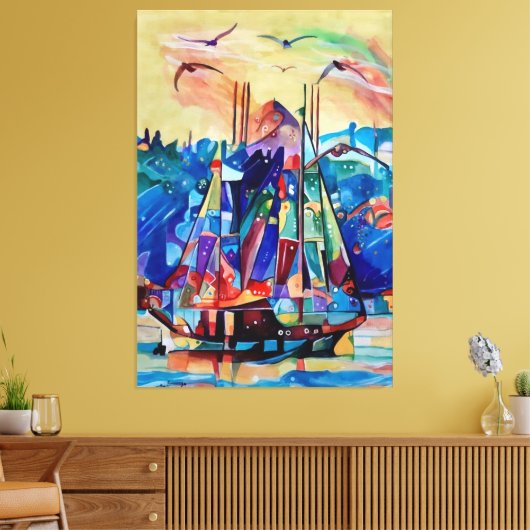 abstracte kleurrijke kunst van bewegend schip canvas afdruk (Insitu (Woonkamer))