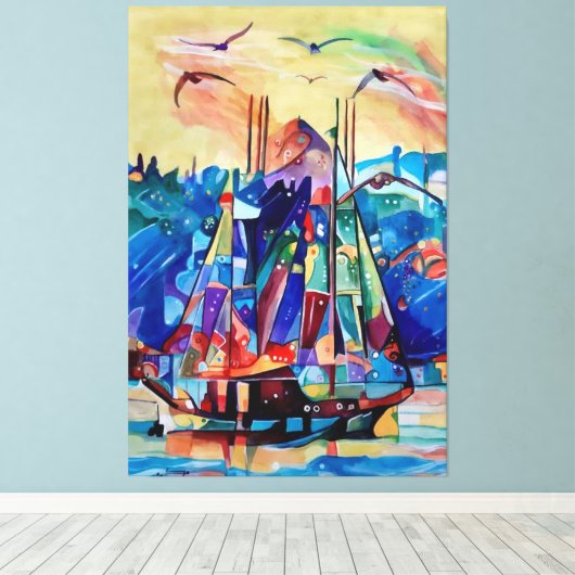 abstracte kleurrijke kunst van bewegend schip canvas afdruk (Insitu (Houten vloer))