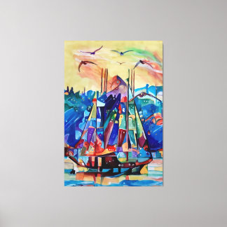 abstracte kleurrijke kunst van bewegend schip canvas afdruk