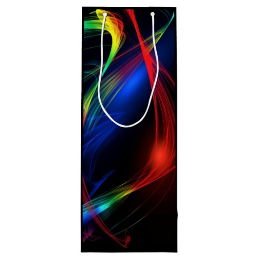 Abstracte Kleurrijke Lichten Zwarte Wijn Cadeautas (Achterkant)