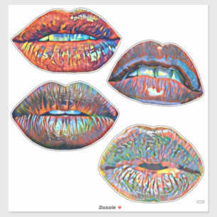 Abstracte Kleurrijke Lips Make-up Art Sticker
