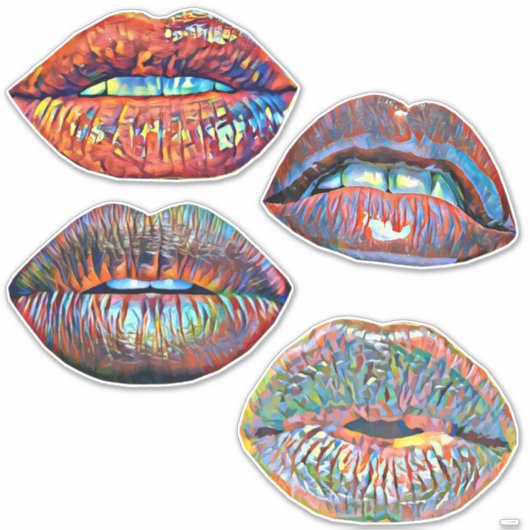 Abstracte Kleurrijke Lips Make-up Art Sticker (Voorkant)