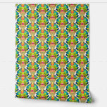 Abstracte kleurrijke moderne art deco look patroon behang<br><div class="desc">Kleurrijk abstract waaiervormpatroon. Leuk en helder. In kleuren van blauw,  groen,  rood en sinaasappel.</div>