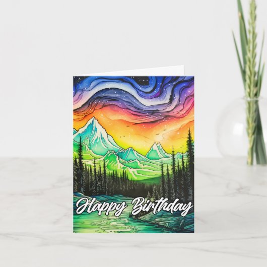 Abstracte kleurrijke noorderlicht illustratie kaart (Voorkant)