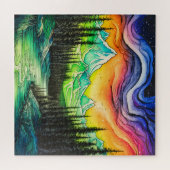 Abstracte kleurrijke noorderlicht illustratie legpuzzel (Horizontaal)