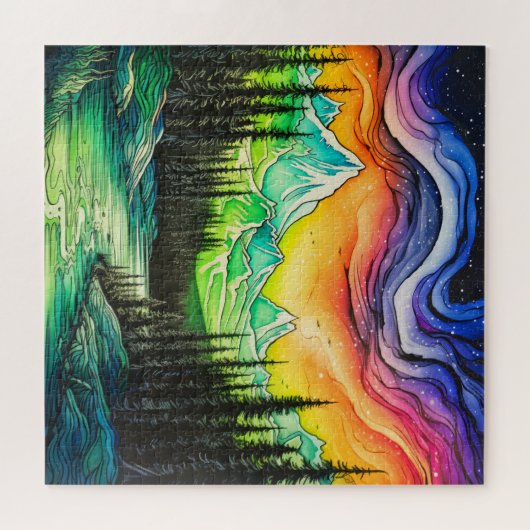 Abstracte kleurrijke noorderlicht illustratie legpuzzel (Horizontaal)