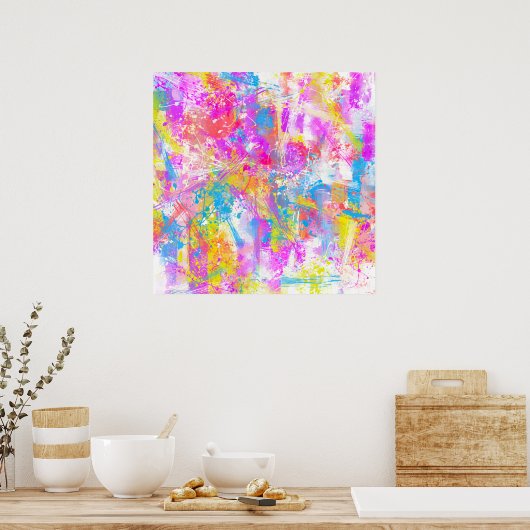 Abstracte kleurrijke overvloerbedekking poster (Keuken)